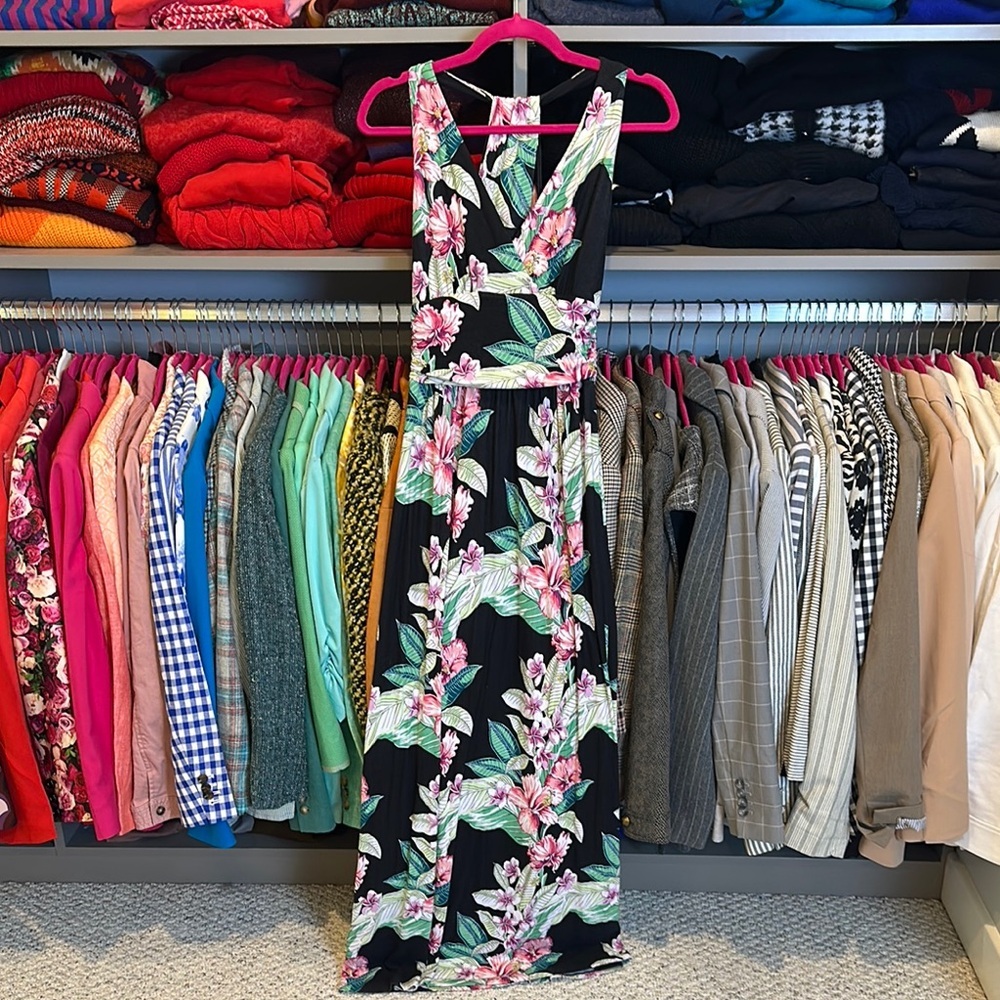 Tommy Bahama Black Maxi Dress with Pink Floral Print
